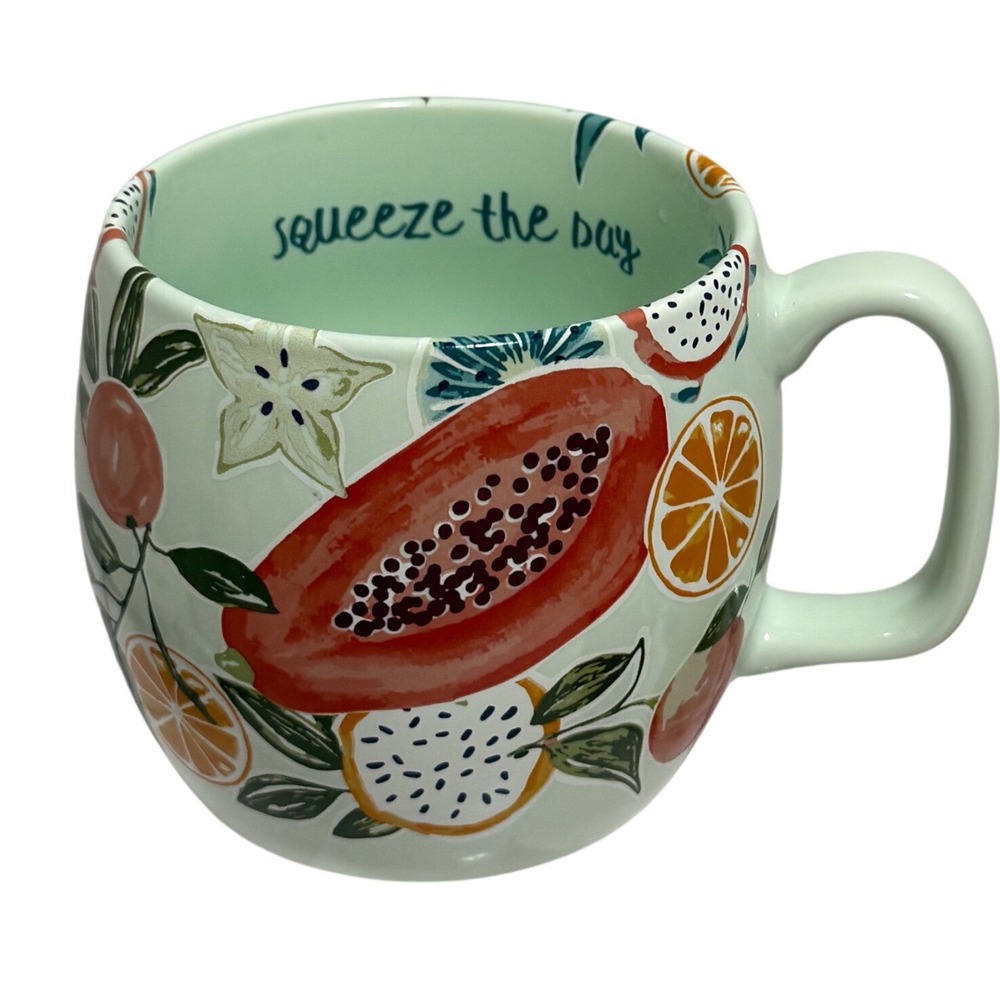 Opalhouse Squeeze the Day Tropical Fruit Stoneware Mug Mint Green Coffee Tea